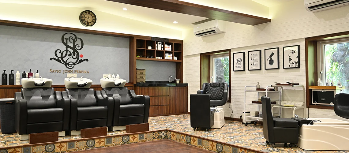 The spa design at 7 Nirvana is a calm and tasteful area with soft, muted hues, cozy seating, and compact lighting.