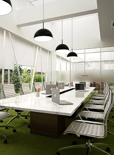 A stylish and trendy meeting room with a simple layout