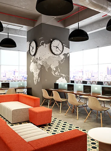 The interior design of 7 Nirvana has a beautiful office space design