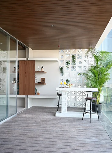 Exterior view of the stylish interior design office at 7 Nirvana