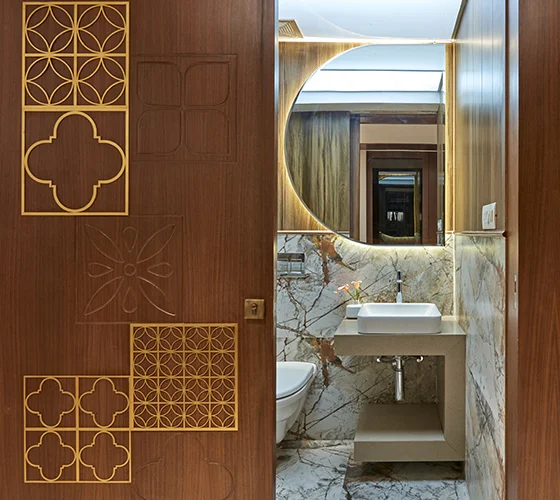 A well-designed washroom interior at 7 Nirvana featuring modern fixtures, clean lines, and a soothing color palette, creating a comfortable and inviting atmosphere