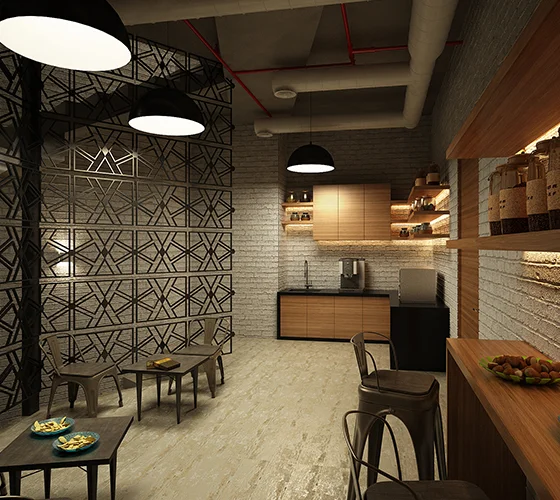 7 Nirvana canteen design featuring a modern and sleek interior with comfortable seating and a spacious serving area