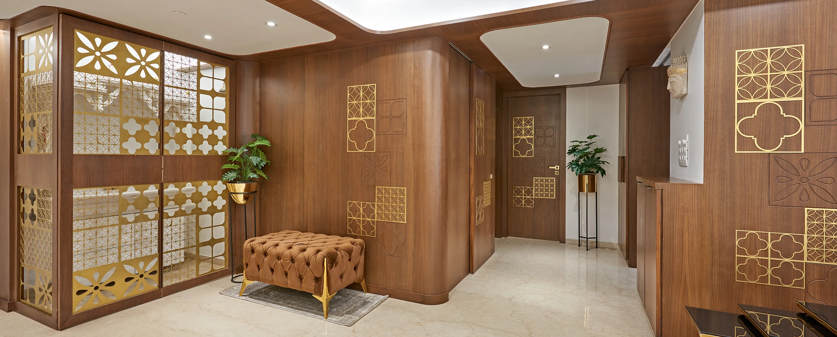 7 Nirvana beautiful development design interior with wooden brown wall.